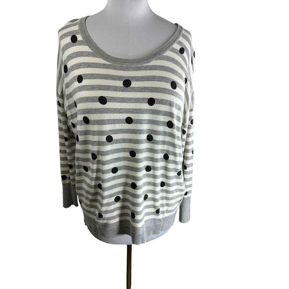 Lane Bryant Women's Polka Dots Striped Sweater Plus SZ 14-16 Gray White Black‎ - Picture 1 of 7